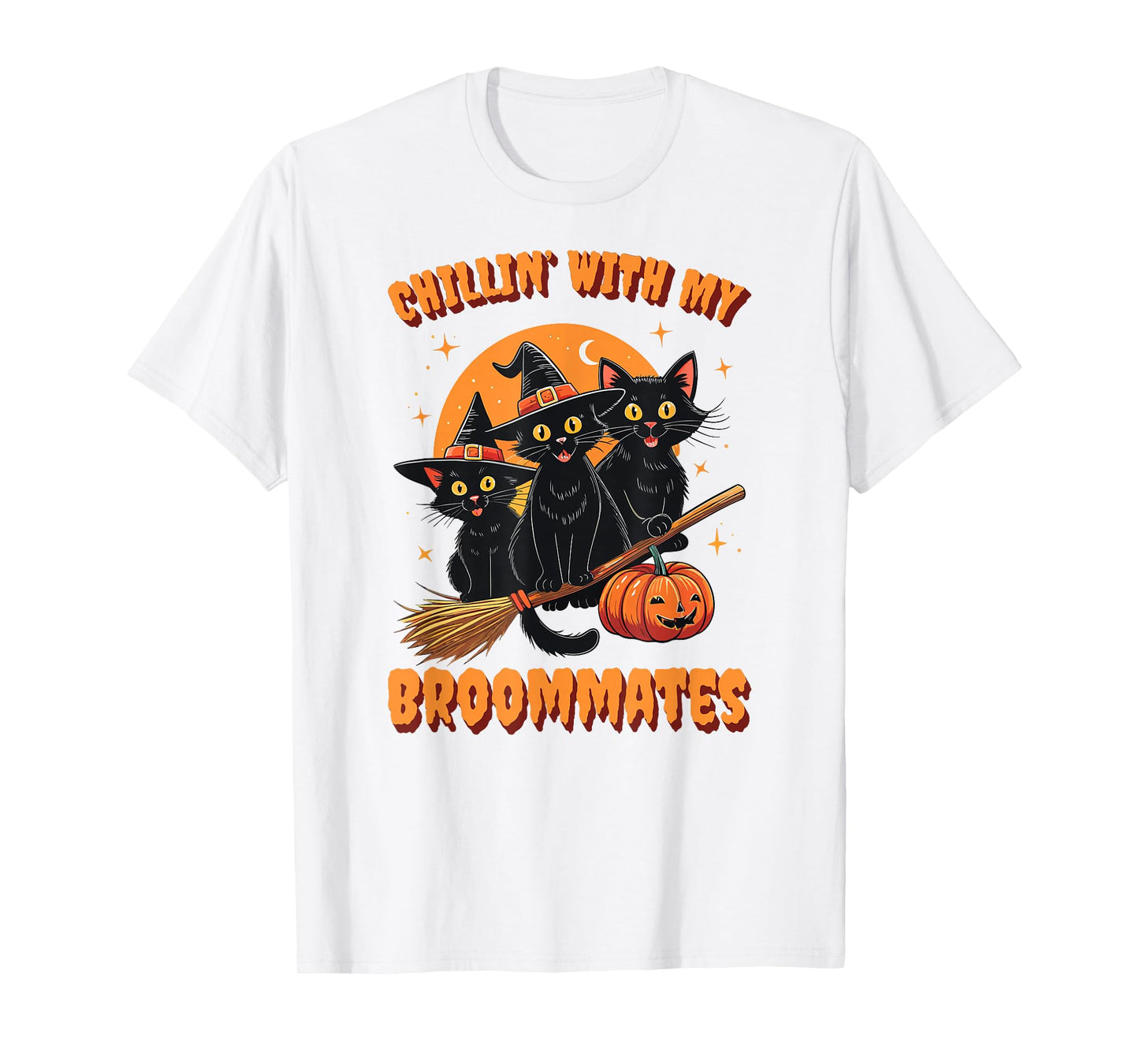 Chilling with My Broommates Funny Halloween Cat Mom T-Shirt