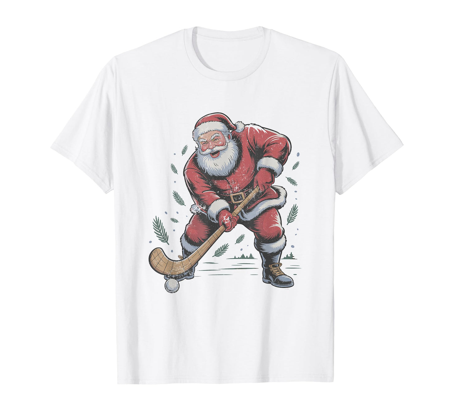 Vintage Santa Playing Field Hockey Retro Christmas Holiday T-Shirt