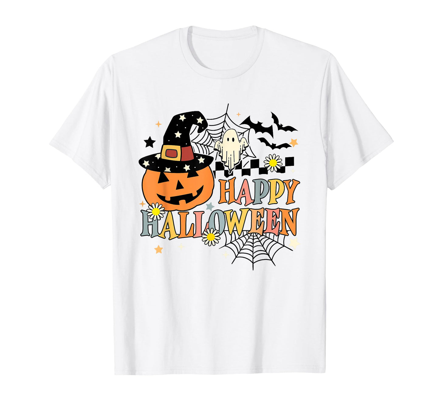 Happy Halloween Pumpkin Ghost Witch Hat T-Shirt