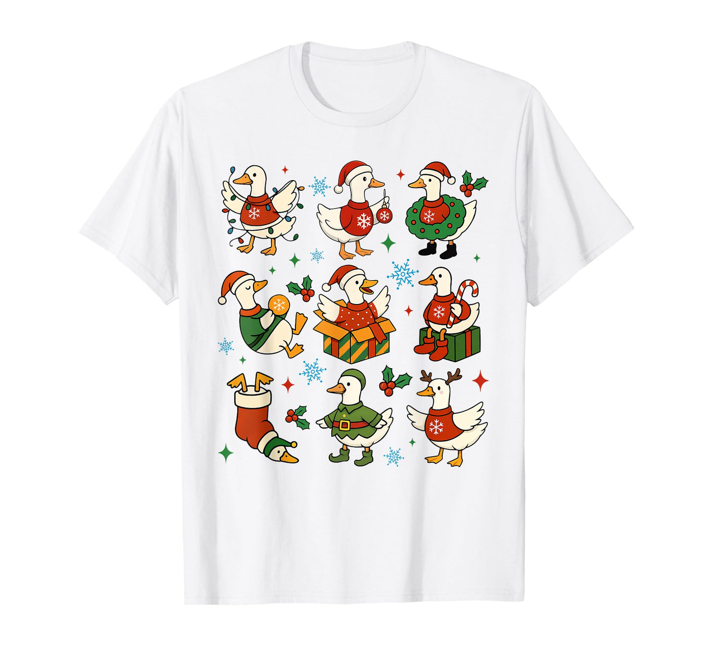 Funny Christmas Goose Santa Goose Reindeer Holiday Festive T-Shirt