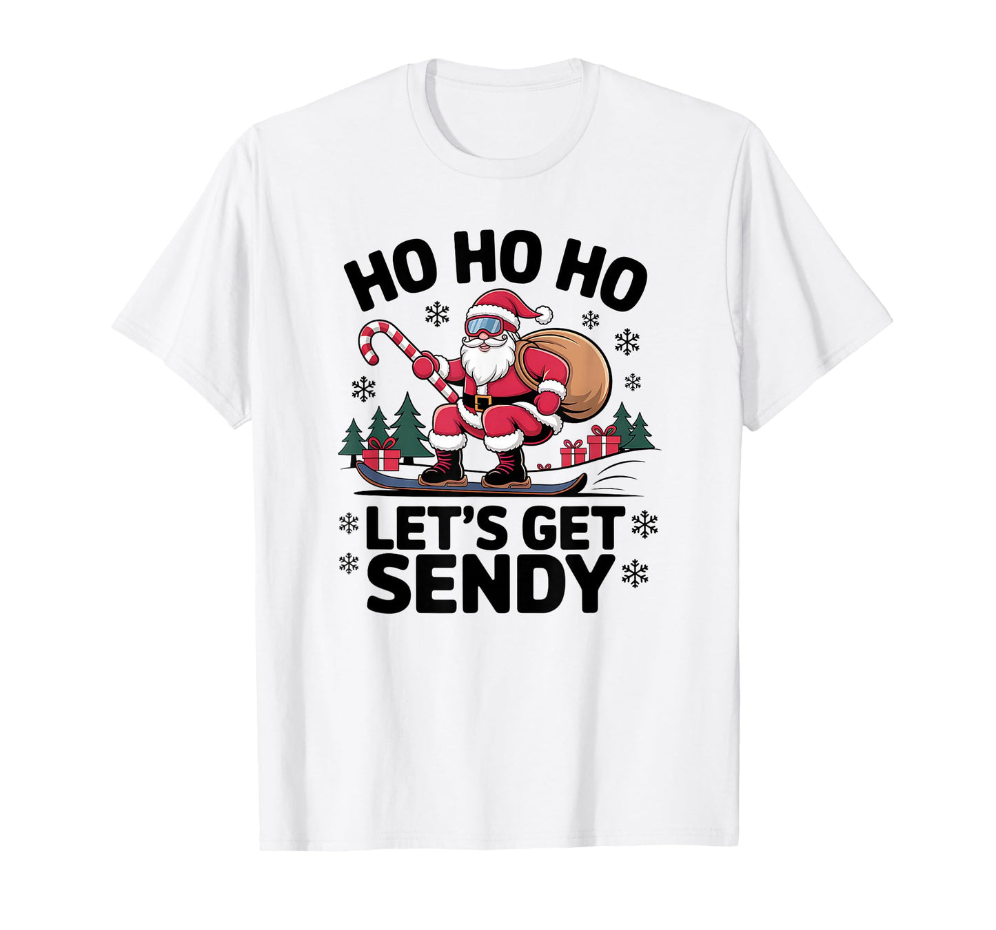 Let’s Get Sendy Santa Snowboarding Christmas Candy Cane T-Shirt