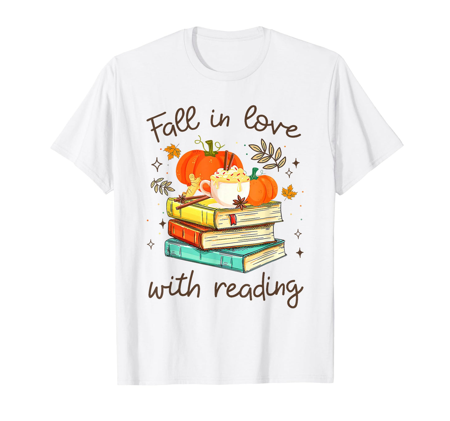 Fall in Love with Reading Book Autumn Pumpkins and Teachers T-Shirt