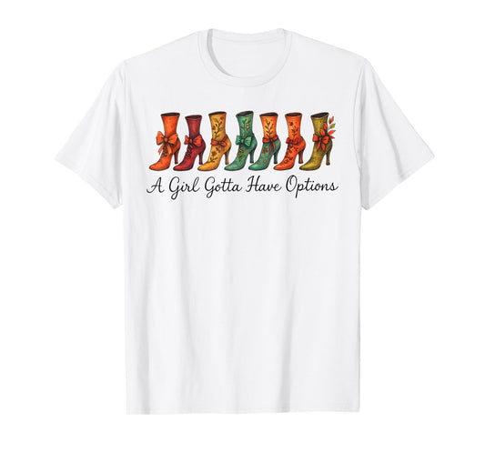 A Girl Gotta Have Options Vintage Halloween Witch Bow Boots T-Shirt