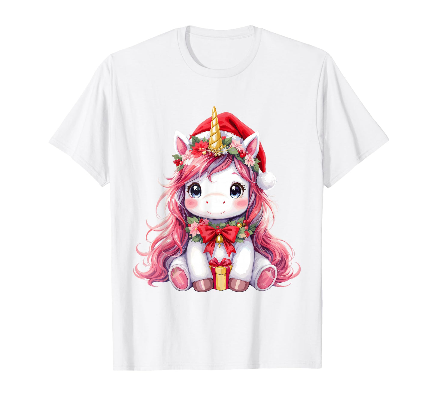 Cute Unicorn Magical Christmas Girls Kids Santa Xmas T-Shirt