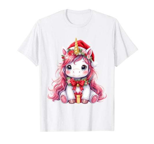 Cute Unicorn Magical Christmas Girls Kids Santa Xmas T-Shirt