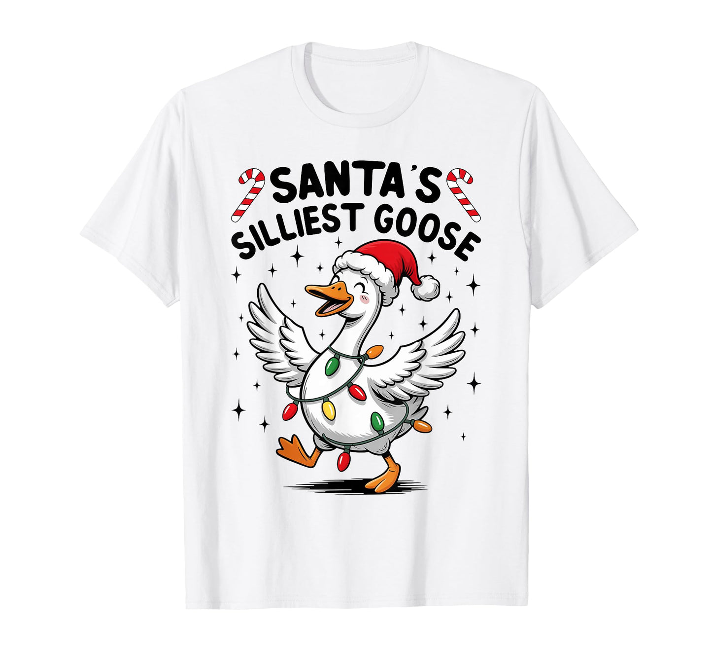 Santa's Silliest Goose Merry Christmas Lights Silly Goose T-Shirt