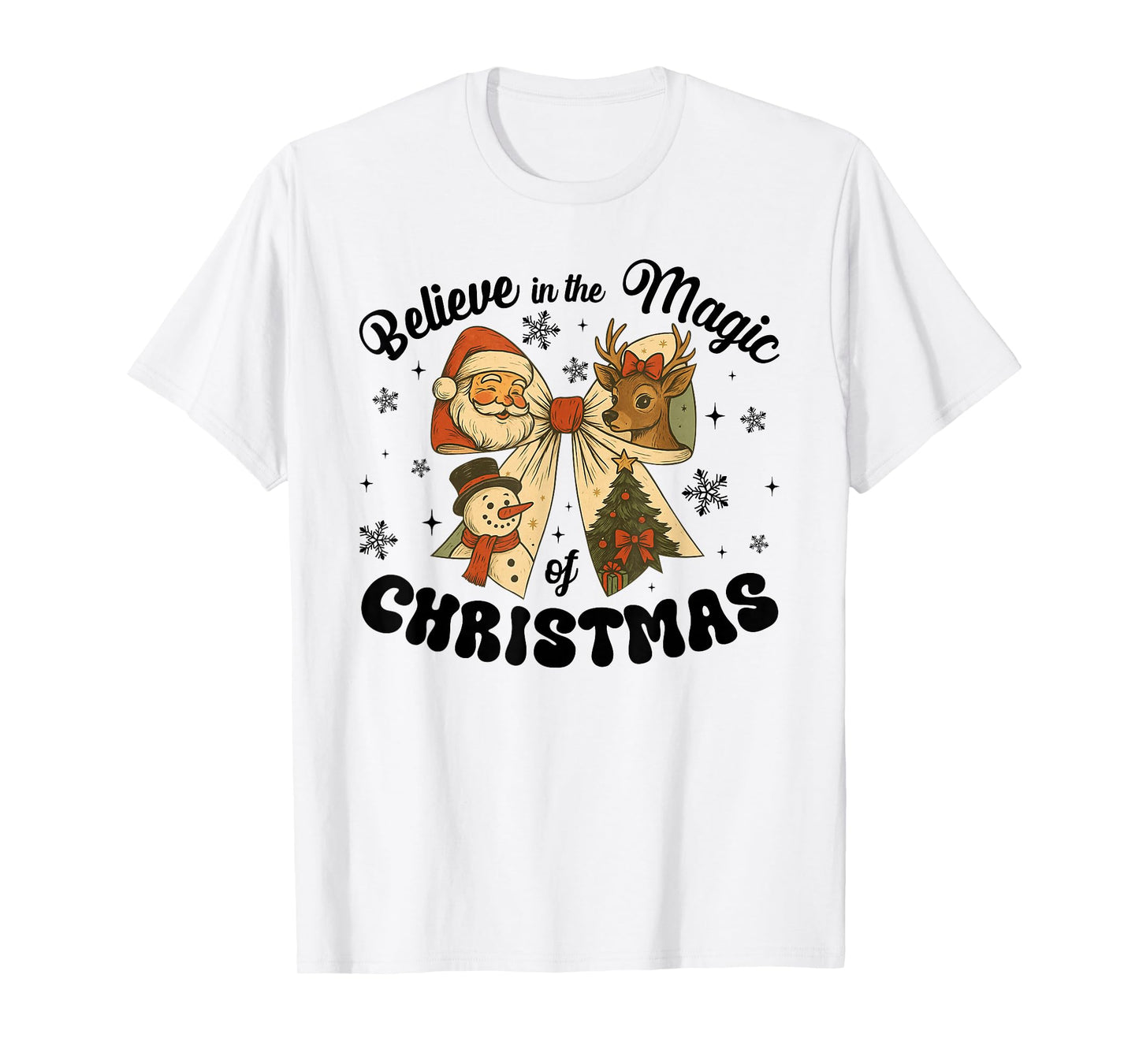 Believe in The Magic of Christmas Funny Coquette Bow Santa T-Shirt