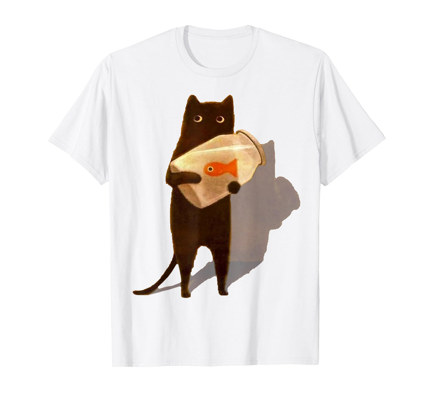 Eagerlys Cat Holding Goldfish Bowl Art Vintage T-Shirt for Men Women