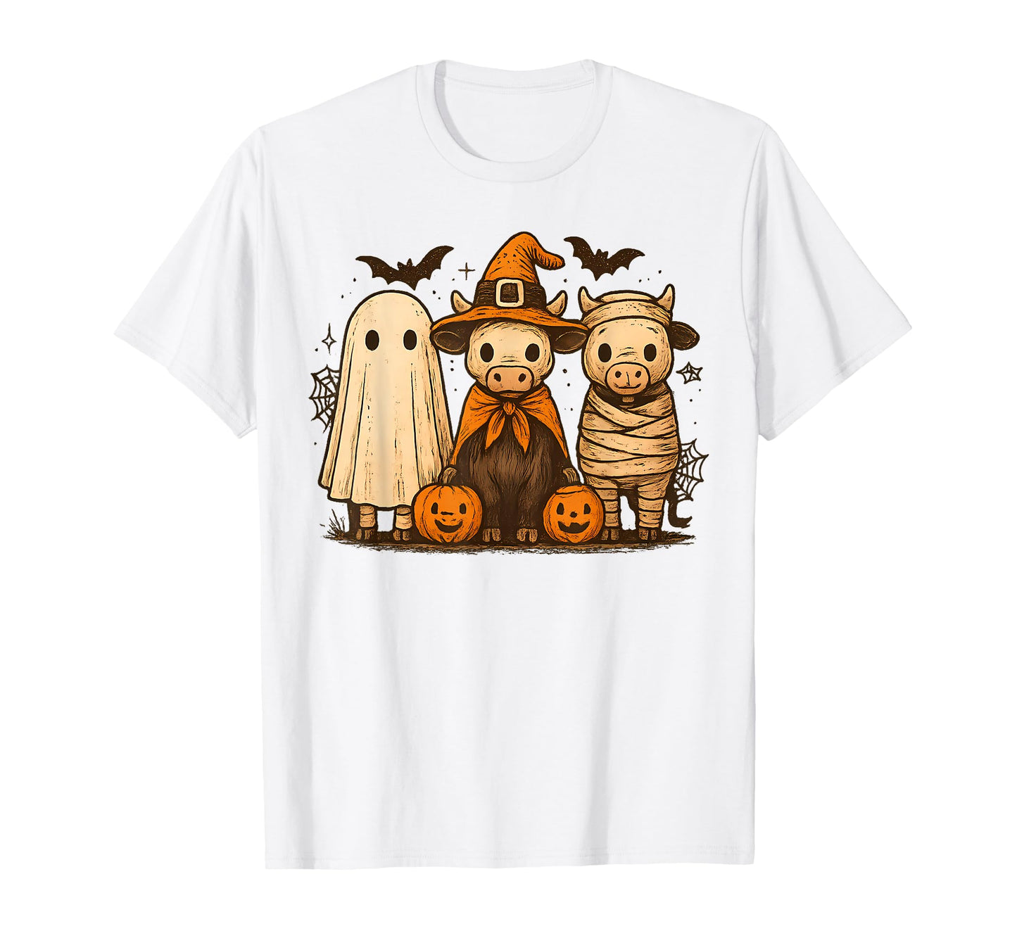 Retro Cute Cow Witch Scary Halloween Pumpkin Women Men Kids T-Shirt