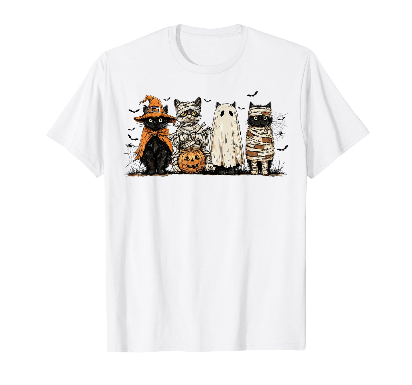 Black Cats in Witch Mummy and Ghost Costumes Halloween Fun T-Shirt