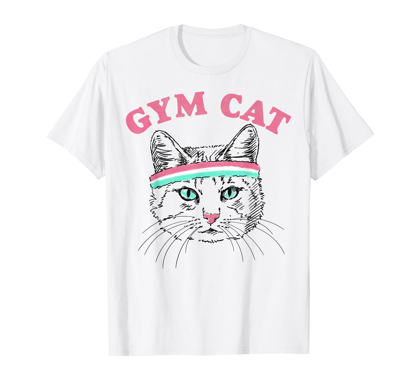 Gym Cat Outline With Headband T-Shirt for Men Women Girls Kids