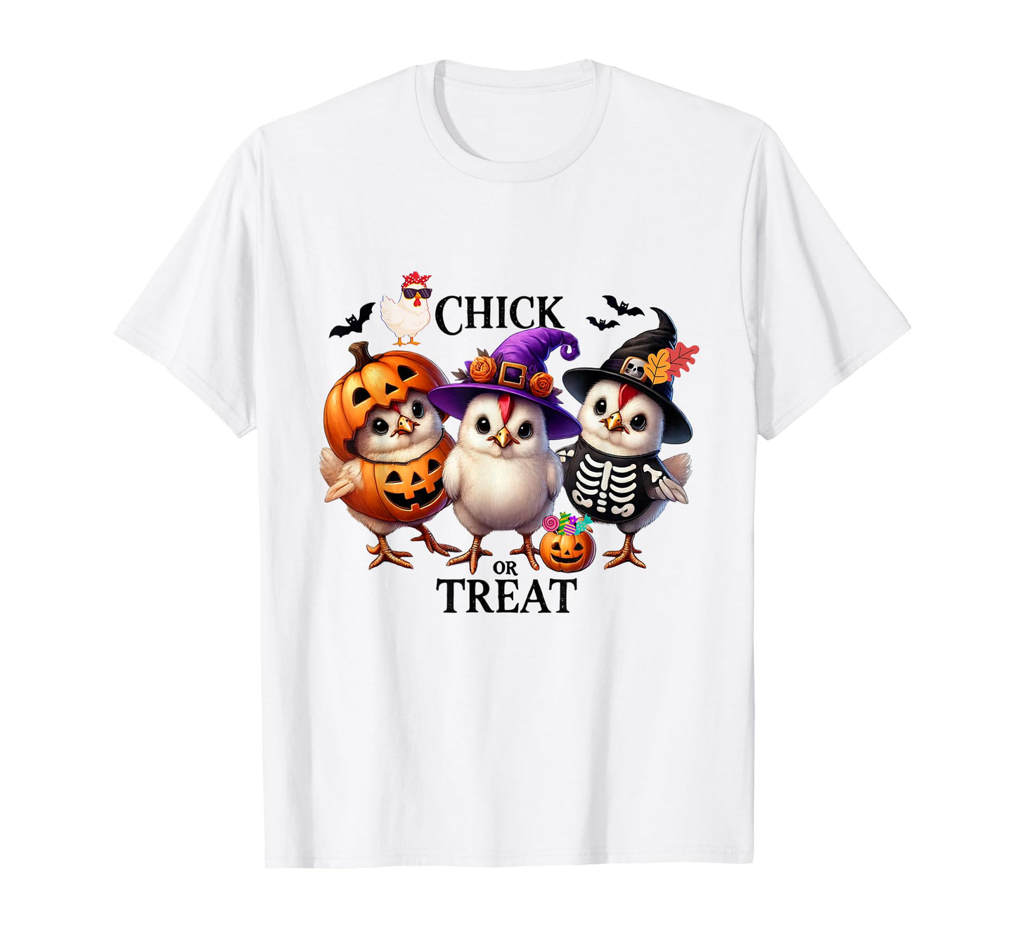 Chick or Treat Spooky Skeleton Ghost Witch a Fall Pumpkin T-Shirt