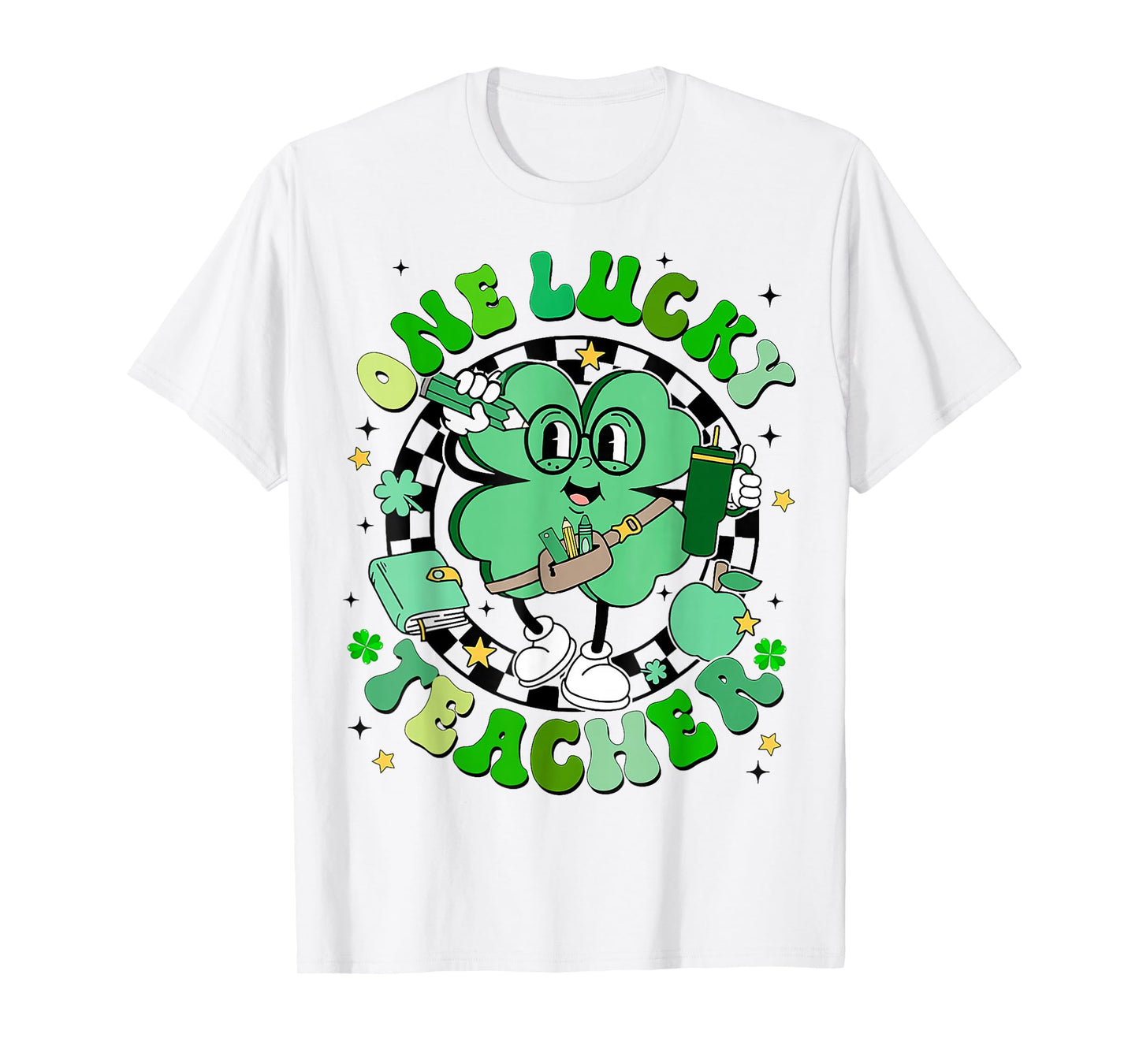 Groovy Shamrock One Lucky Teacher St Patricks Day Men Women T-Shirt