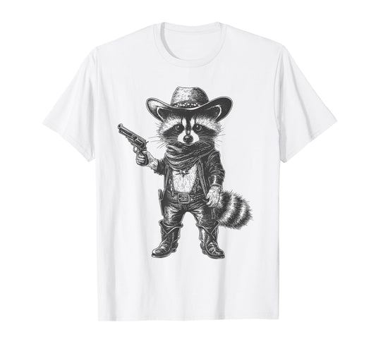 Raccoon Cowboy Hat Funny Western Cute Raccoon Lover Vintage T-Shirt