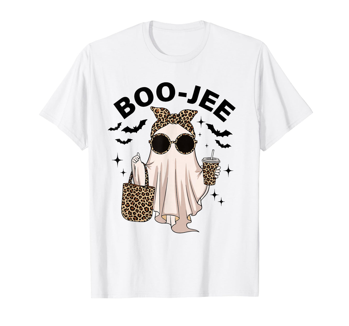 Coquette Leopard Ghost Coffee Boo-JEE Halloween Boujee Ghost T-Shirt