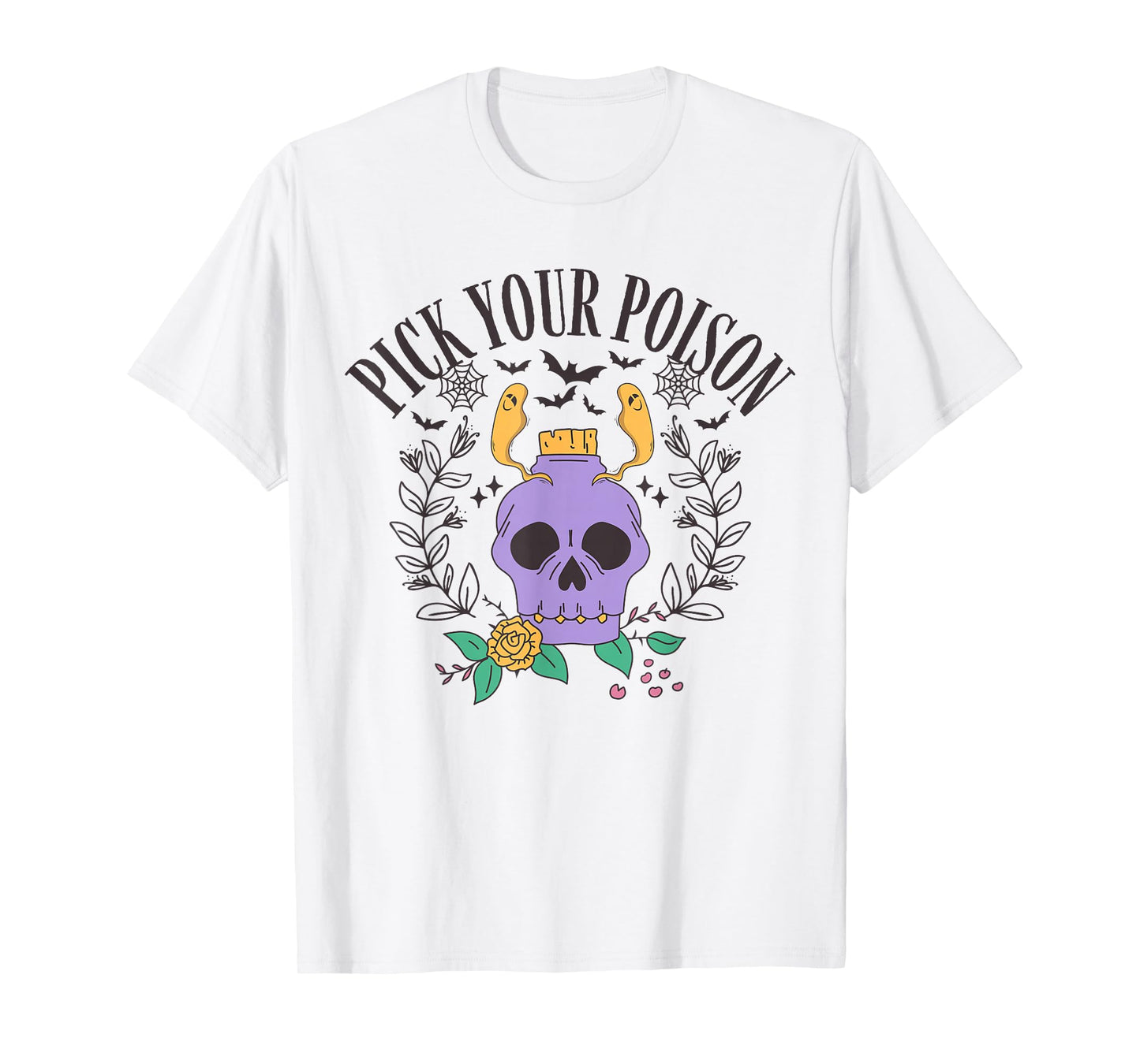 Pick Your Poison Vintage Spooky Season Halloween Skeleton T-Shirt