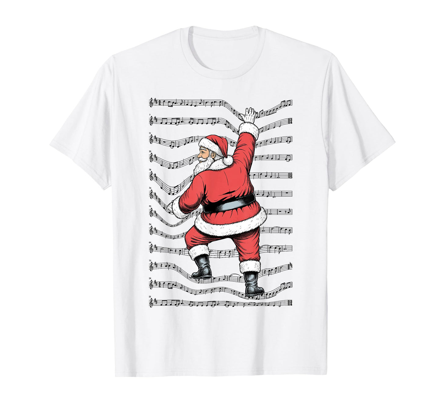 Musician Christmas Funny Santa Claus Climbing Sheet Music T-Shirt