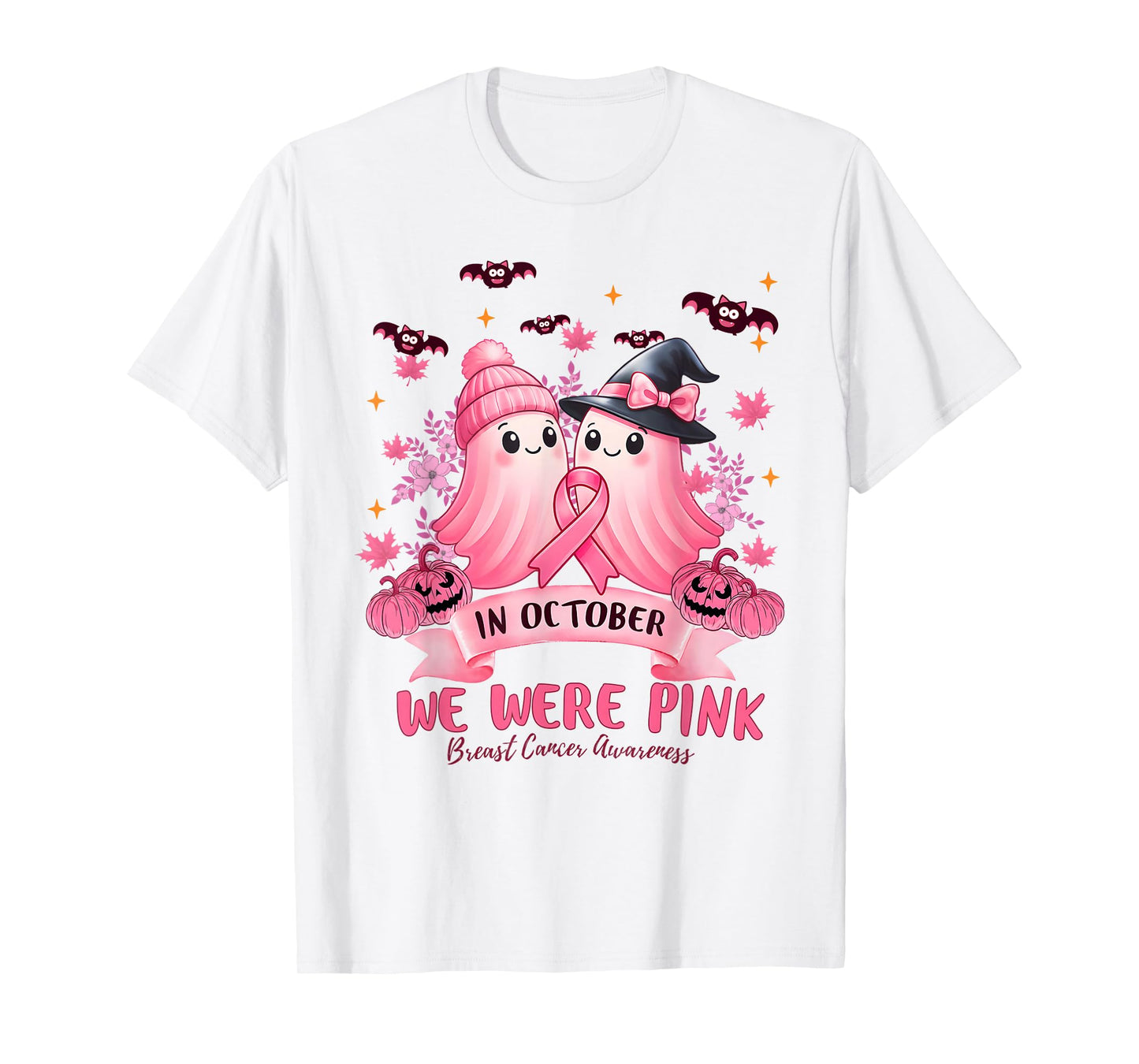 Support Squad We Wear Pink Ghost Witch October Breast Cancer T-Shirt