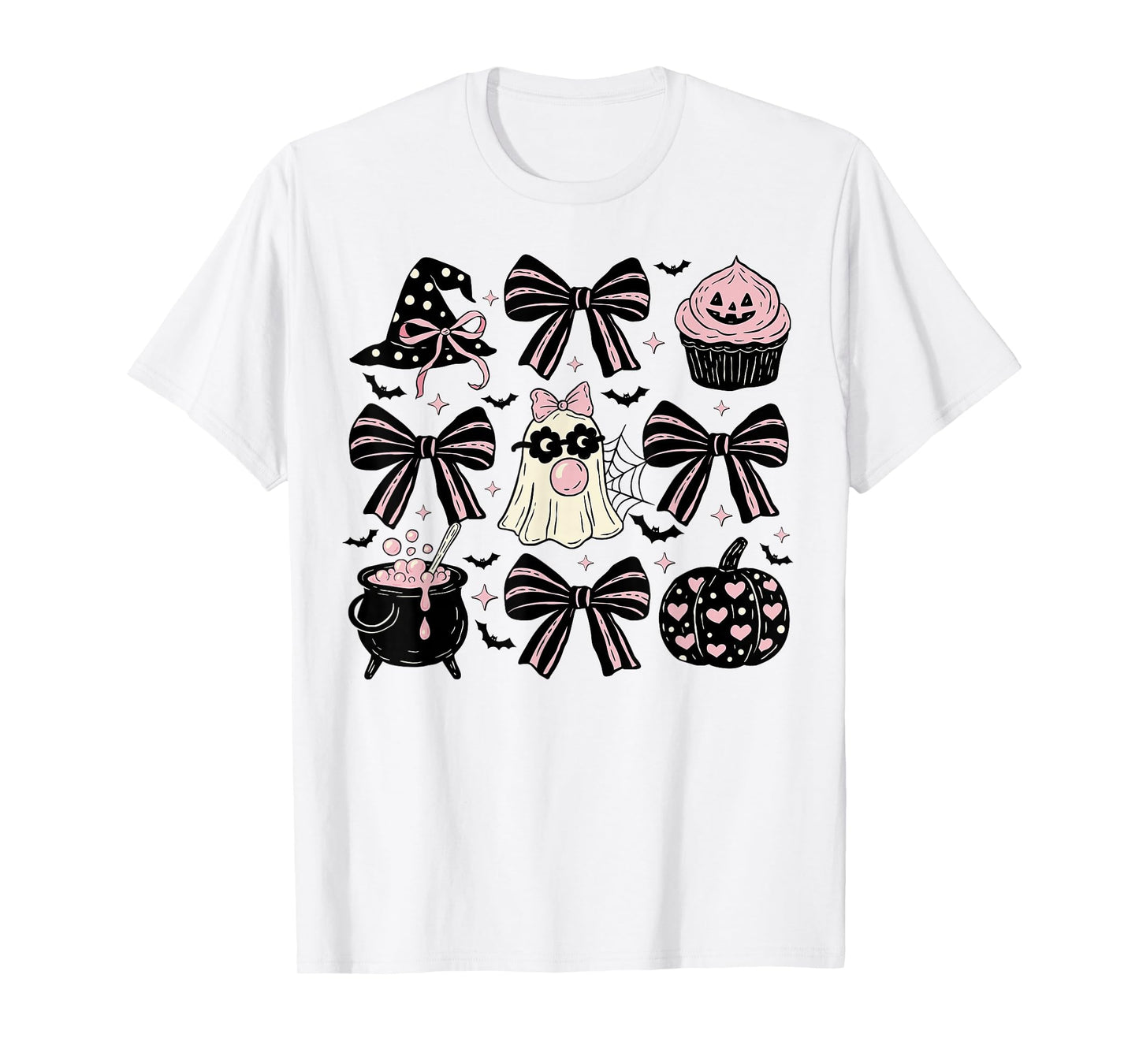 Funny Ghost Halloween Coquette Bow Witch Hat for Women Girls T-Shirt