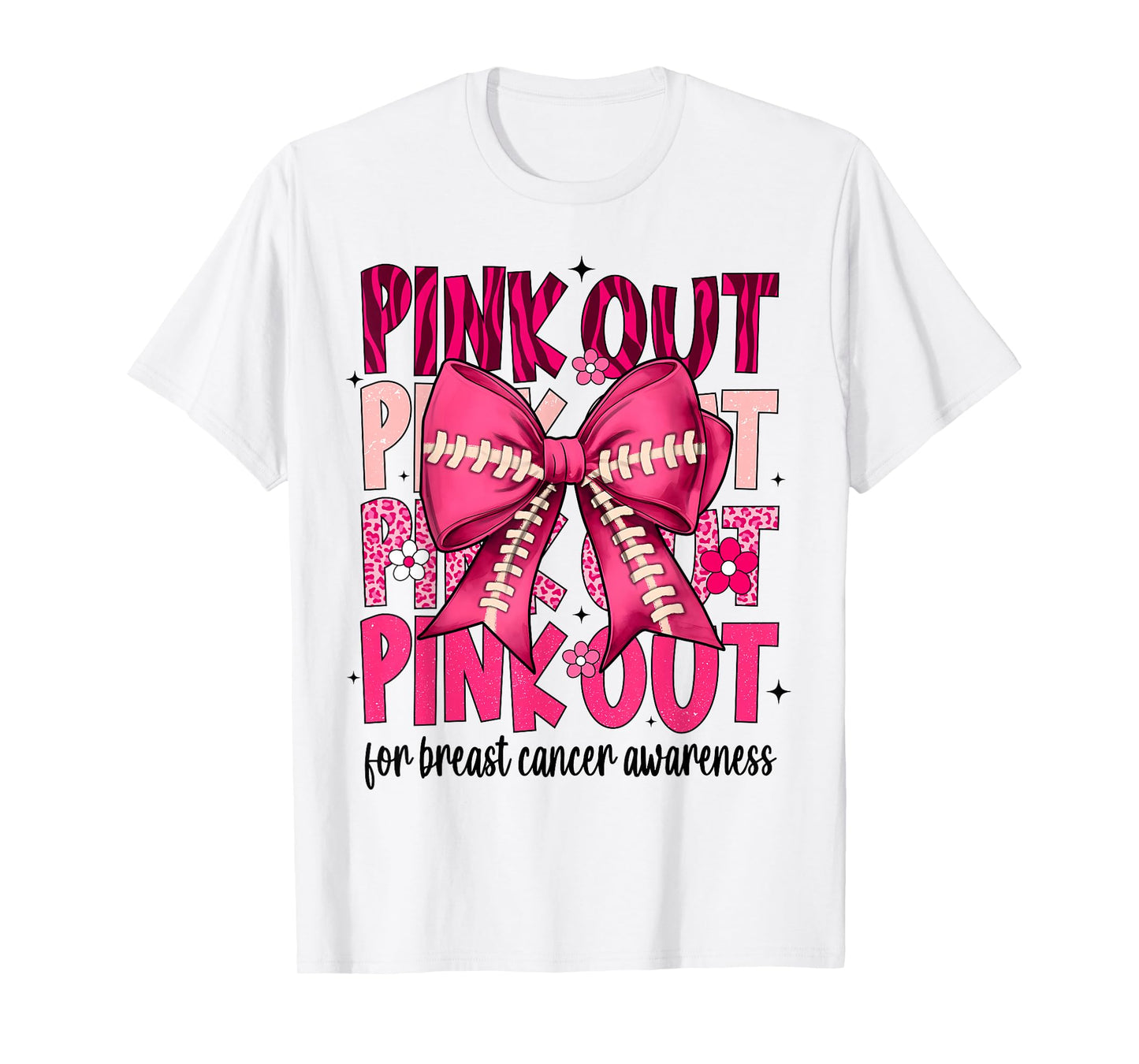 Pink Out Football Pink Coquette Bow Breast Cancer Awareness T-Shirt