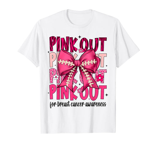 Pink Out Football Pink Coquette Bow Breast Cancer Awareness T-Shirt