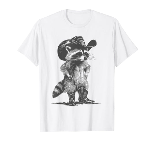 Vintage Raccoon Cowboy Cowgirl Trash Panda Western Country T-Shirt