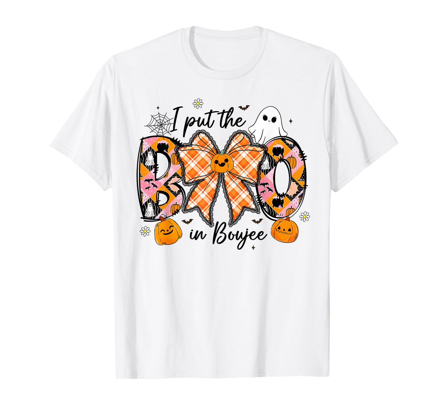 I Put The Boo In Boujee Ghost Coquette Bow Halloween Womens T-Shirt
