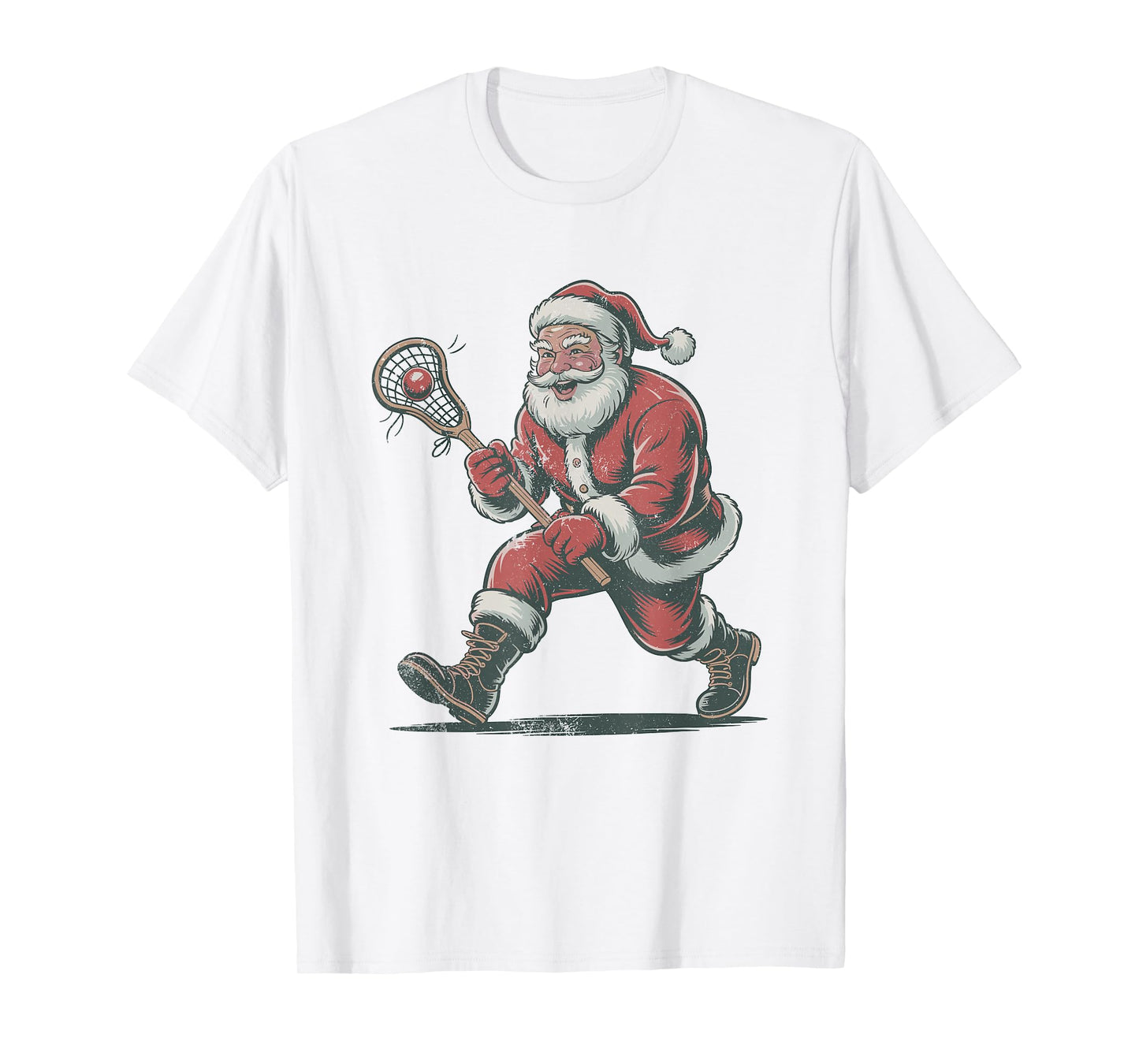Santa Playing Lacrosse Retro Vintage 90s Christmas Holiday T-Shirt