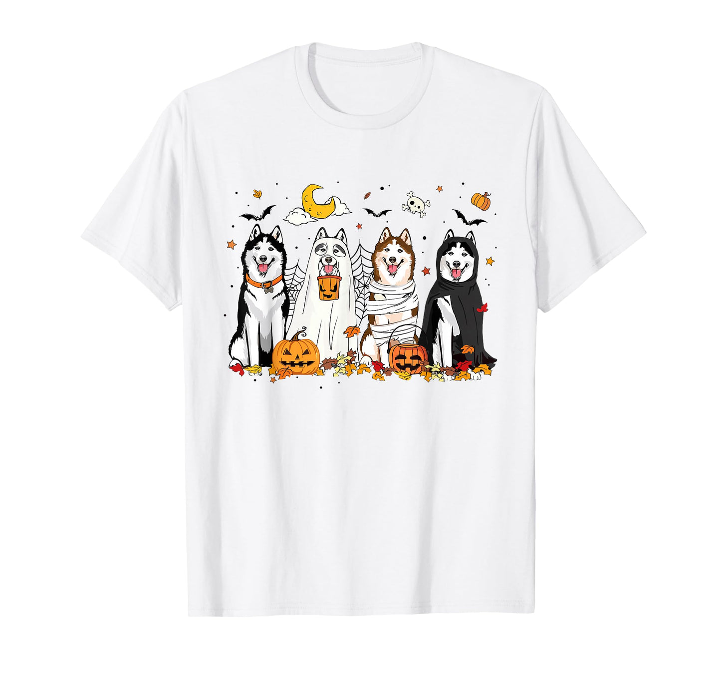 Fall Husky Ghost Halloween Husky Witch Dog Mom Dog Lover T-Shirt