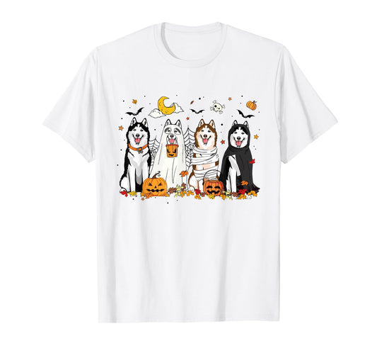 Fall Husky Ghost Halloween Husky Witch Dog Mom Dog Lover T-Shirt