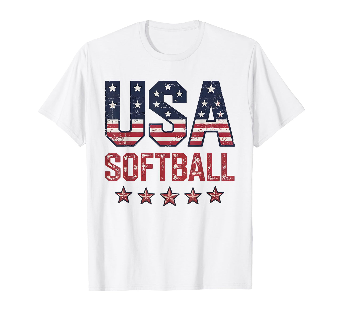 Softball USA American Flag Women Men Patriotic Softball Fan T-Shirt