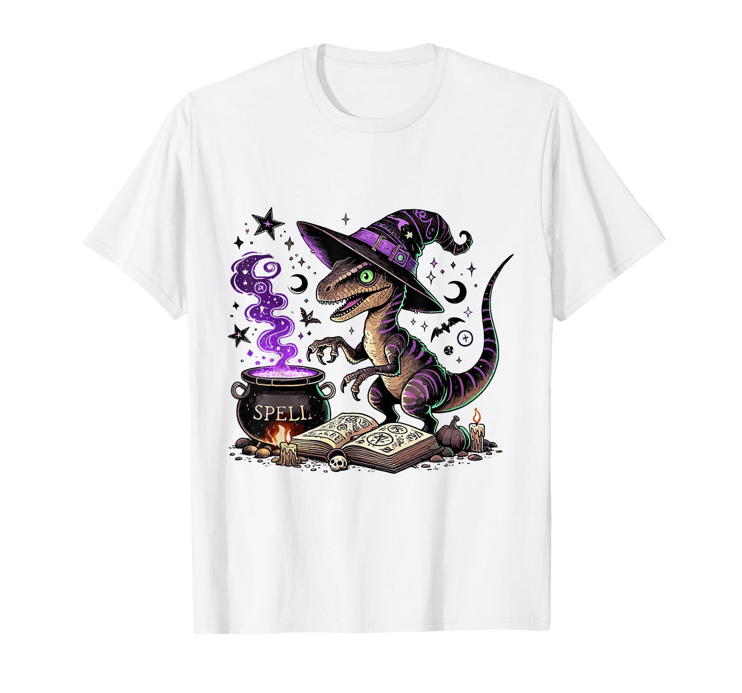 Halloween Raptor Witch Funny Dinosaur Magic Spooky Spell T-Shirt