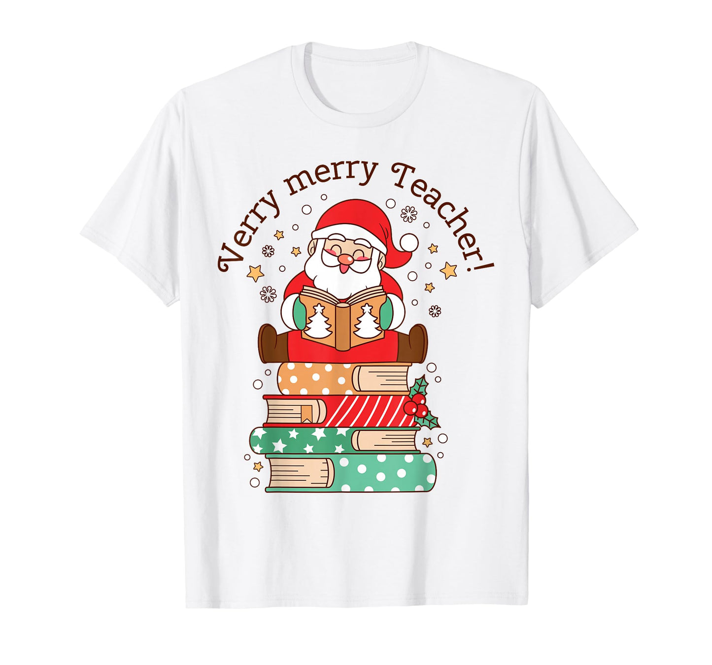Very Merry Teacher Christmas Santa Book Lover Tee T-Shirt