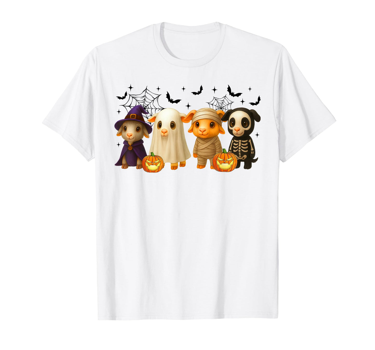 Goats in Witch Skeleton Ghost Costume Happy Halloween Day T-Shirt