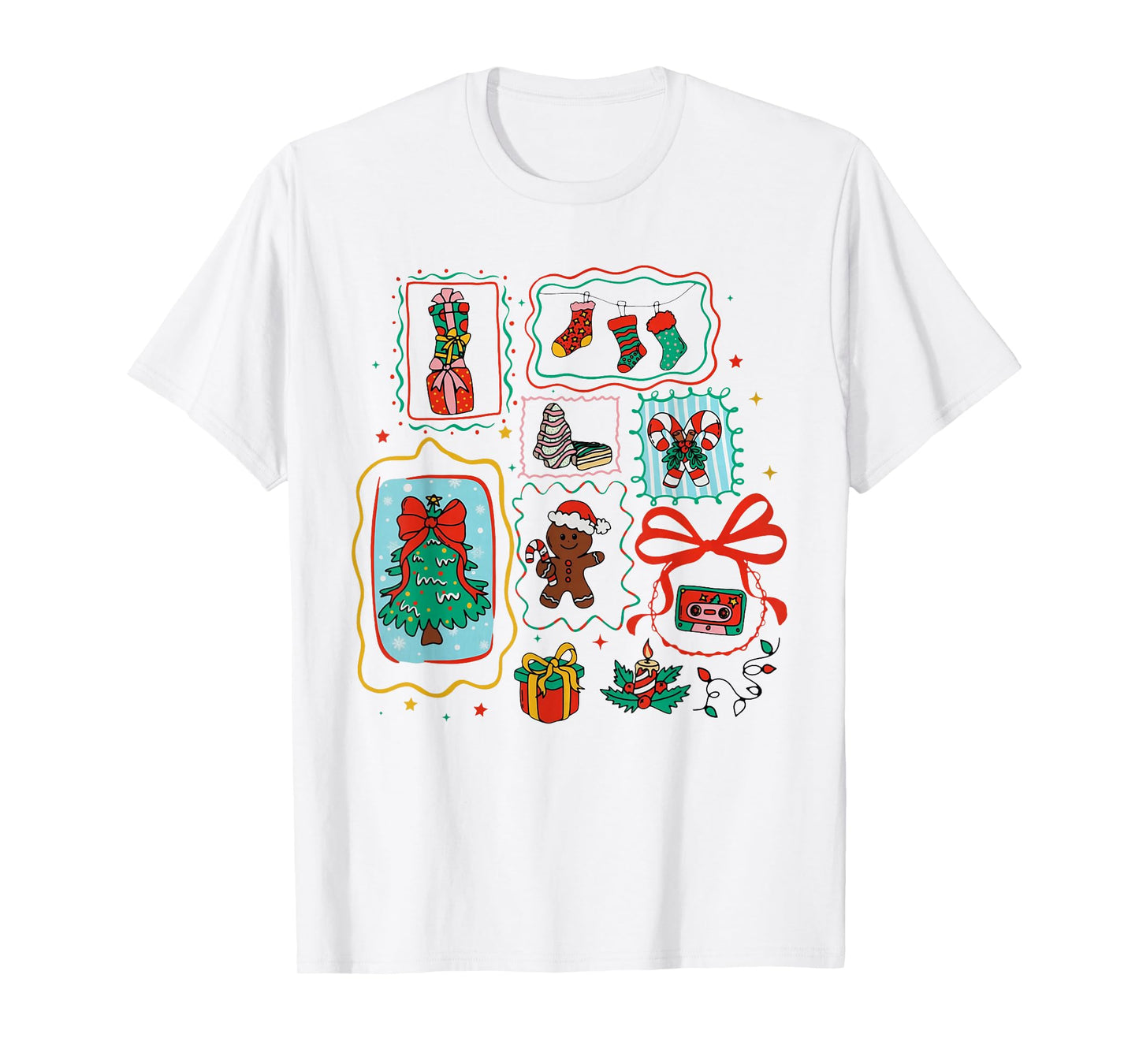 Cute Coquette Bow Christmas Santa Snowman Vintage Merry Xmas T-Shirt