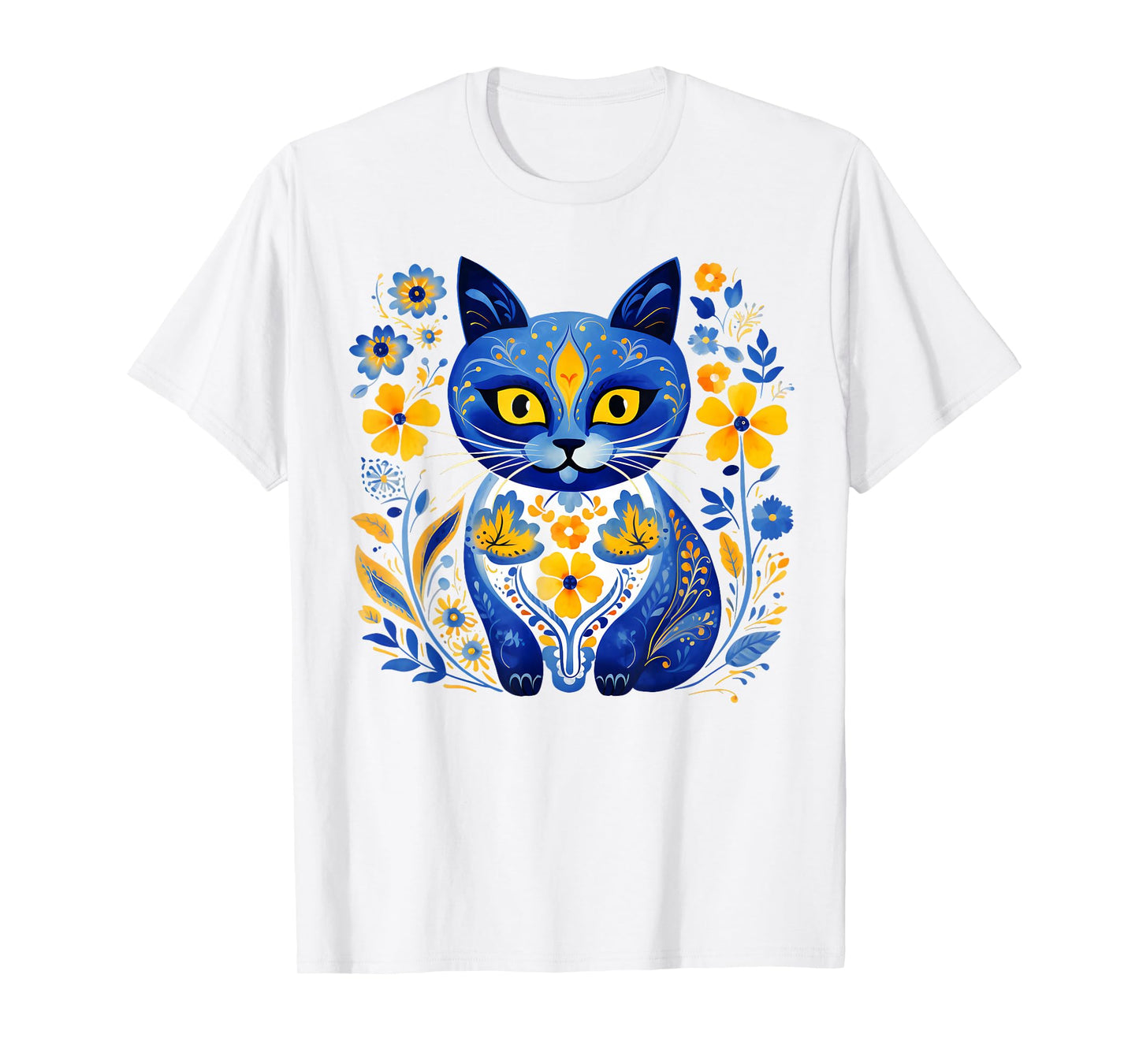 Ukraine Cat Floral Vintage Ukrainian Flag Vyshyvanka Style T-Shirt