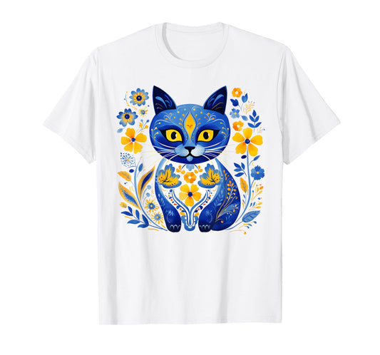 Ukraine Cat Floral Vintage Ukrainian Flag Vyshyvanka Style T-Shirt