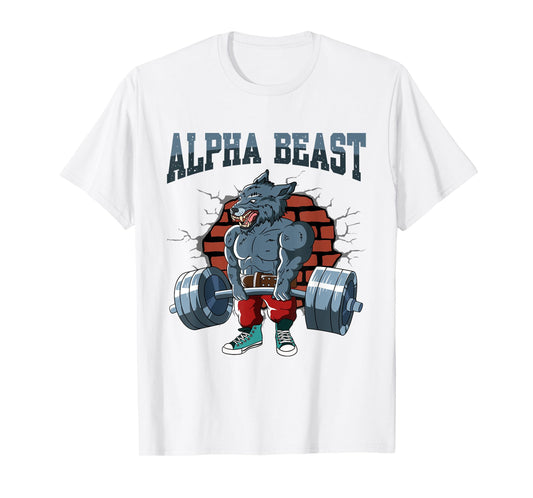 Fitness Alpha Wolf doing Deadlift Workout Training Gym T-Shirt