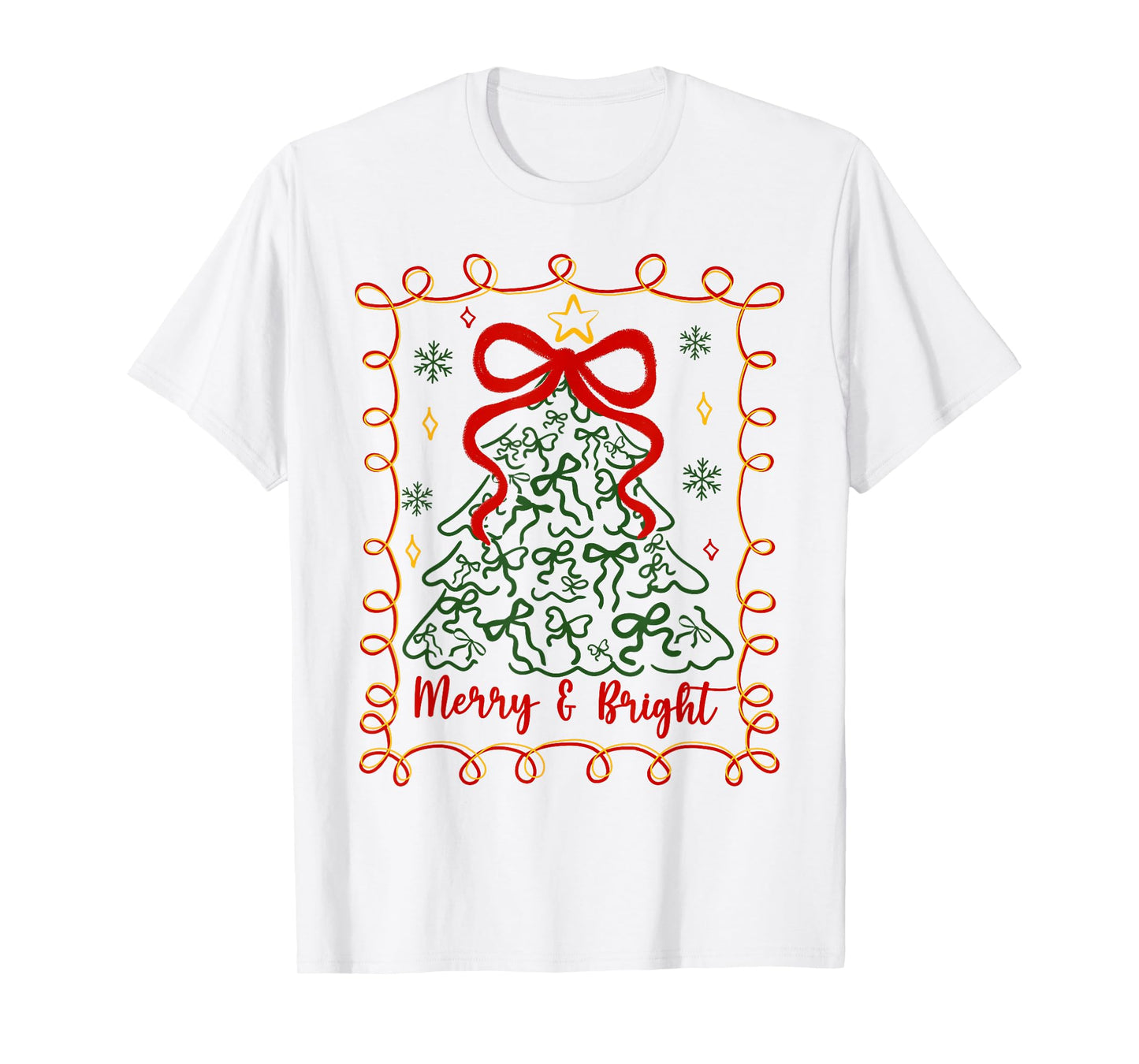 Merry and Bright Coquette Christmas Tree Xmas Holiday Women T-Shirt