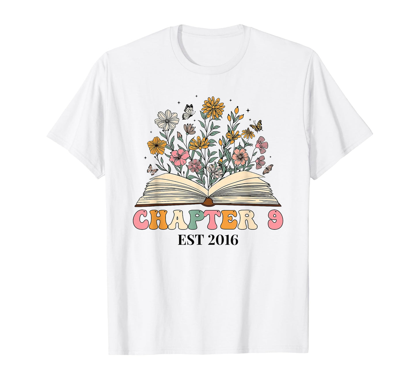 Chapter 9 Years Old 9th Birthday Wildflower Book Lover T-Shirt