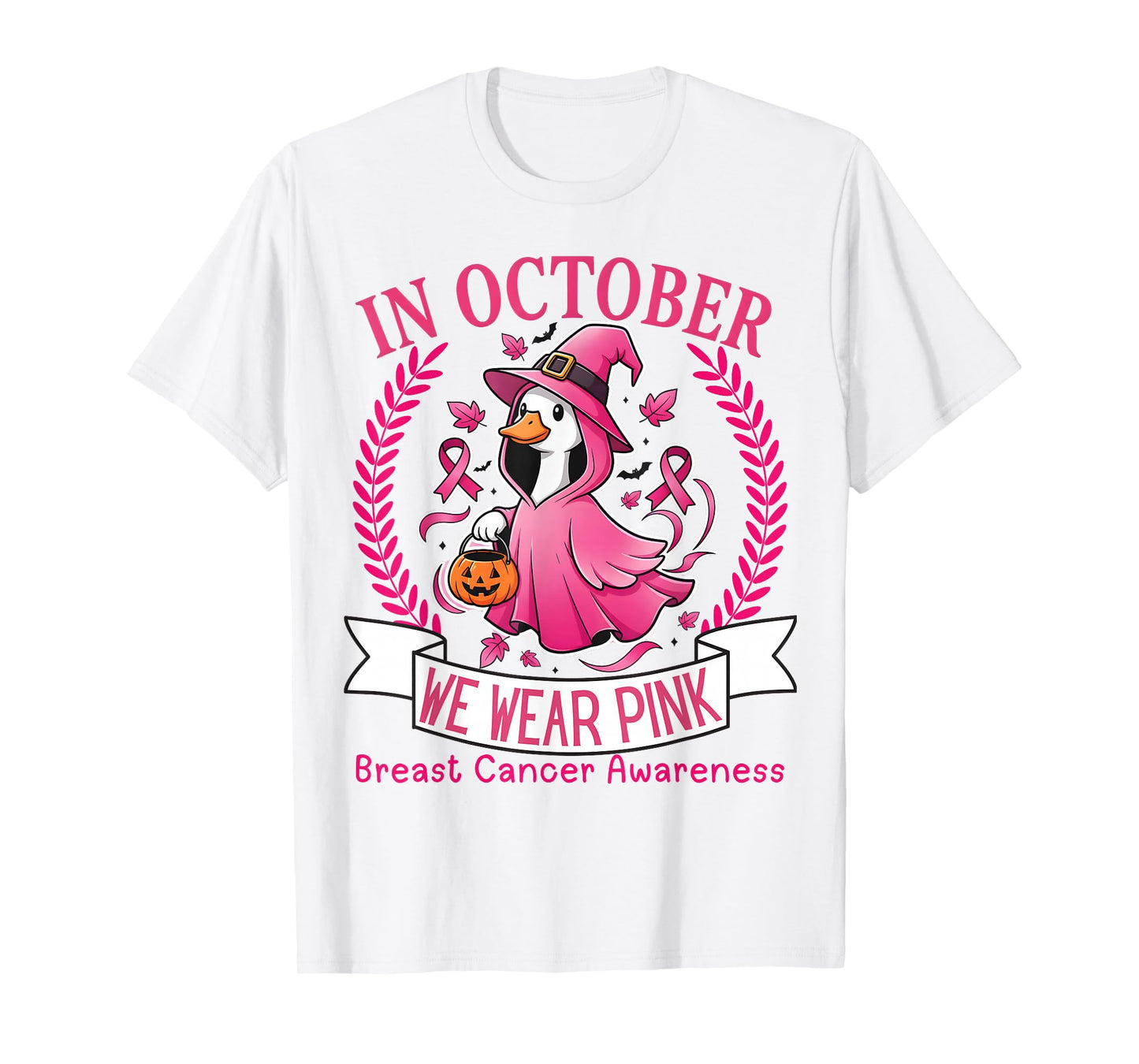Breast Cancer Women Halloween Goose in October We Wear Pink T-Shirt