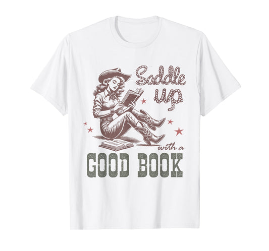 Retro Cowgirl ReadingTee Saddle Up With A Good Book Western T-Shirt