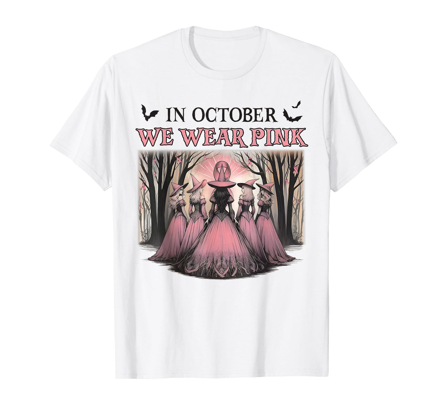 Retro in October We Wear Pink Witch Breast Cancer Ribbon T-Shirt