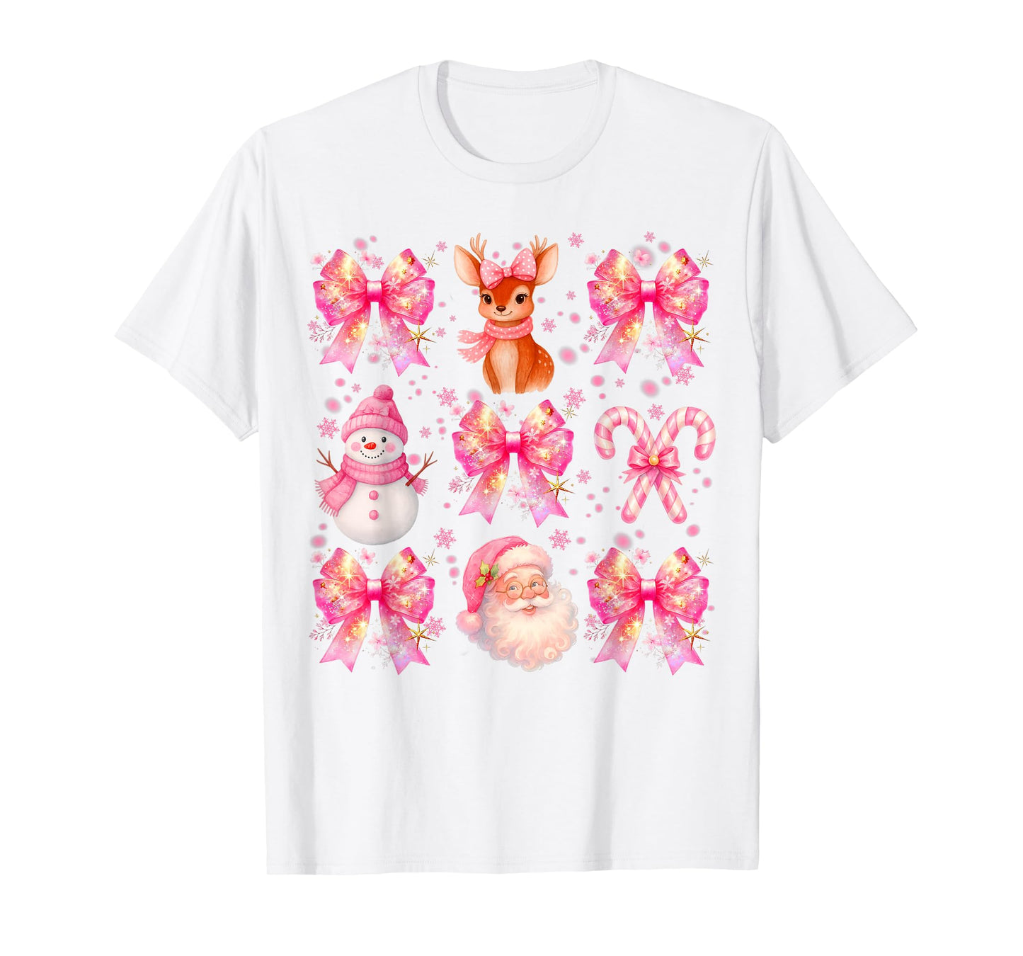 Cute Pink Santa Snowman Reindeer Christmas Xmas Girl T-Shirt