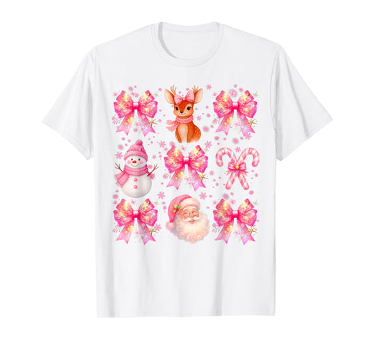 Cute Pink Santa Snowman Reindeer Christmas Xmas Girl T-Shirt