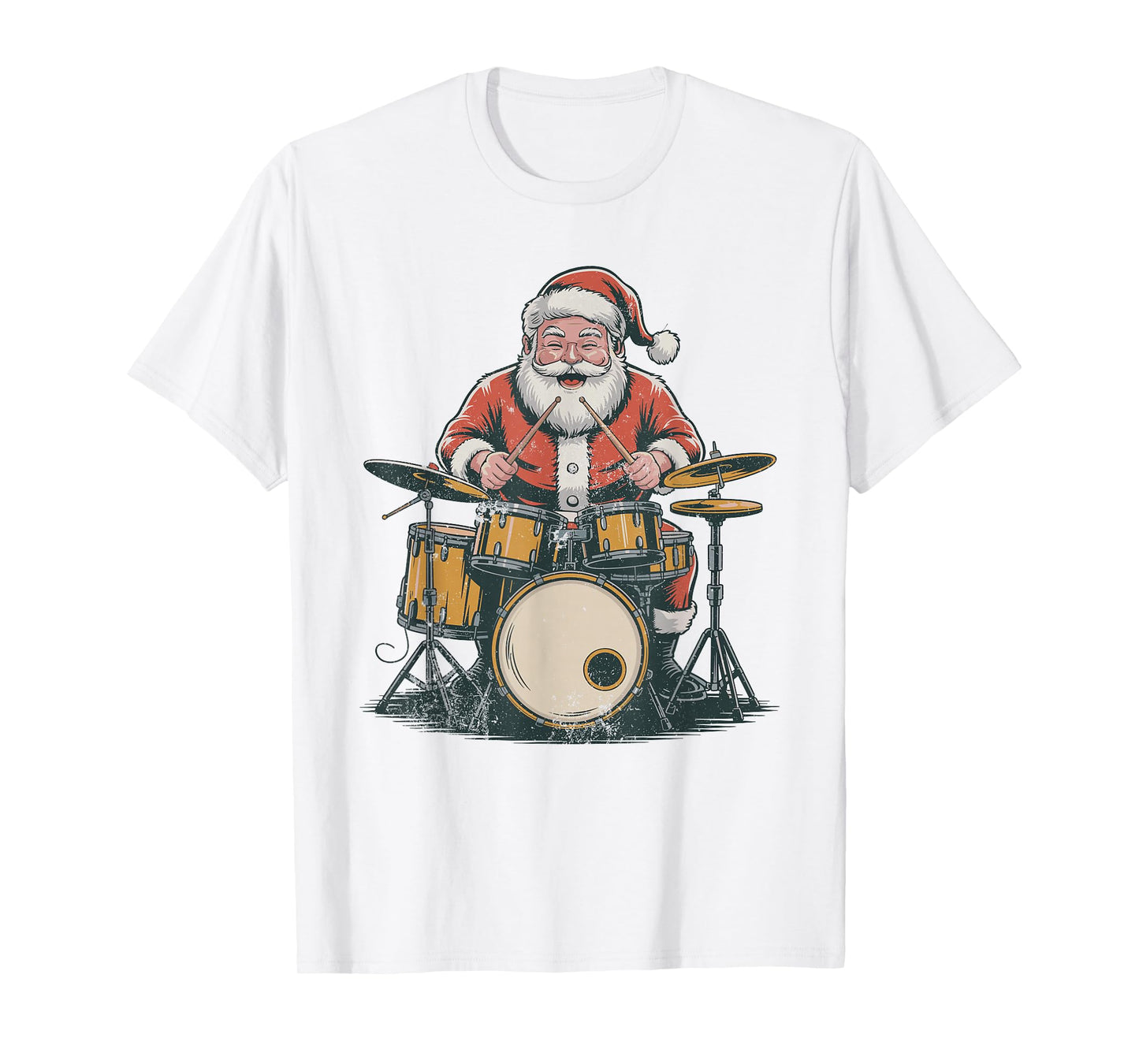 Vintage Santa Drumming Drummer Retro 90s Chrismas Holiday T-Shirt