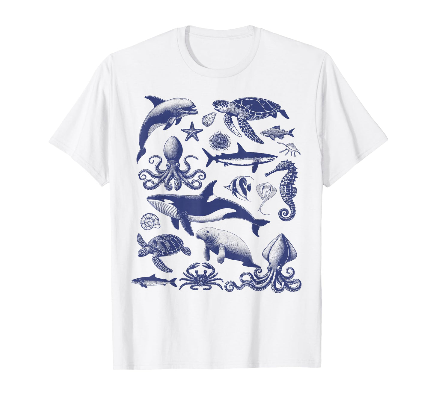 Ocean Wildlife Vintage Shark Turtle Octopus Graphic T-Shirt