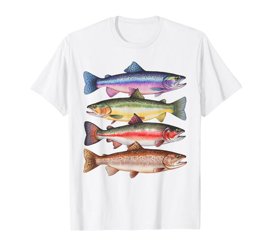 Abstract Colorful Trout In A Row For Fishing Lovers Men Kids T-Shirt