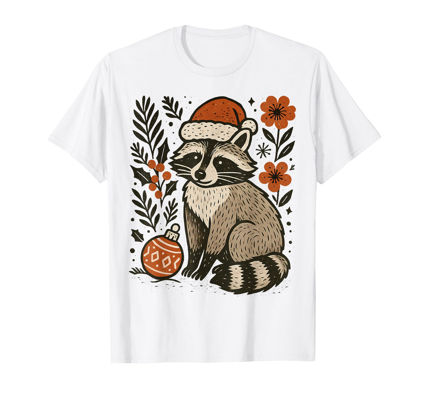 Christmas Raccoon Boho Feral Girls Boys Kids Santa Hat Party T-Shirt