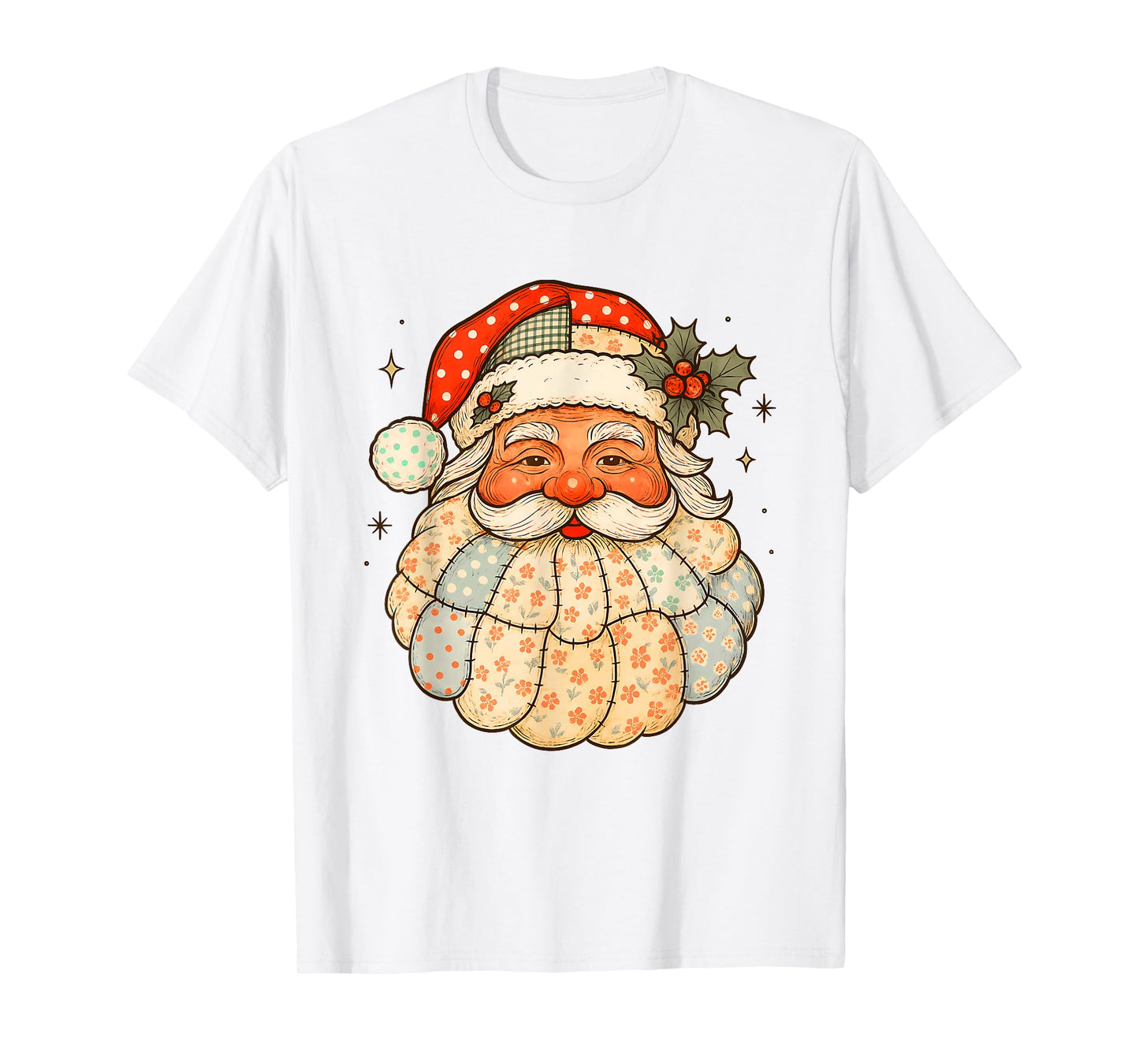 Santa Patchwork Merry Christmas Xmas Vibes Mistletoe T-Shirt
